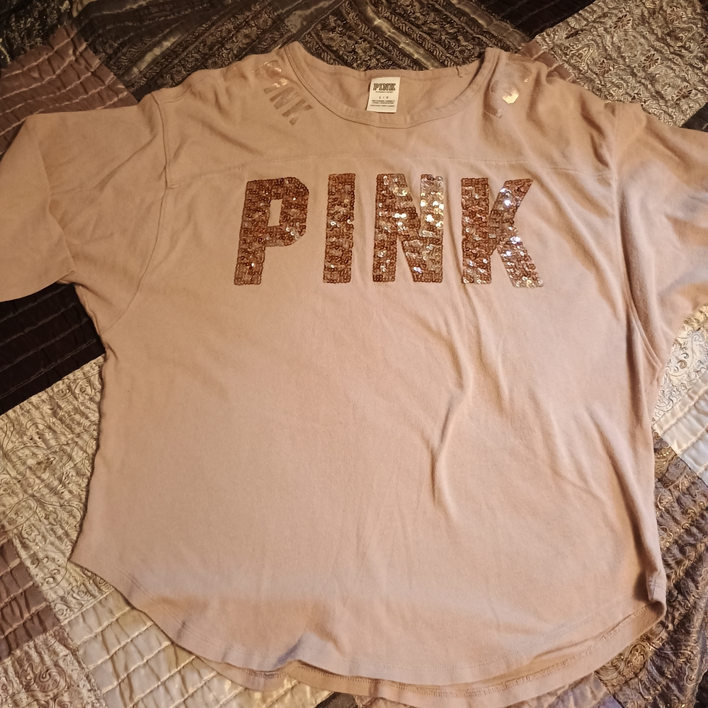 Victoria's Secret Pink Sequin Logo 3/4 Sleeve Shirt